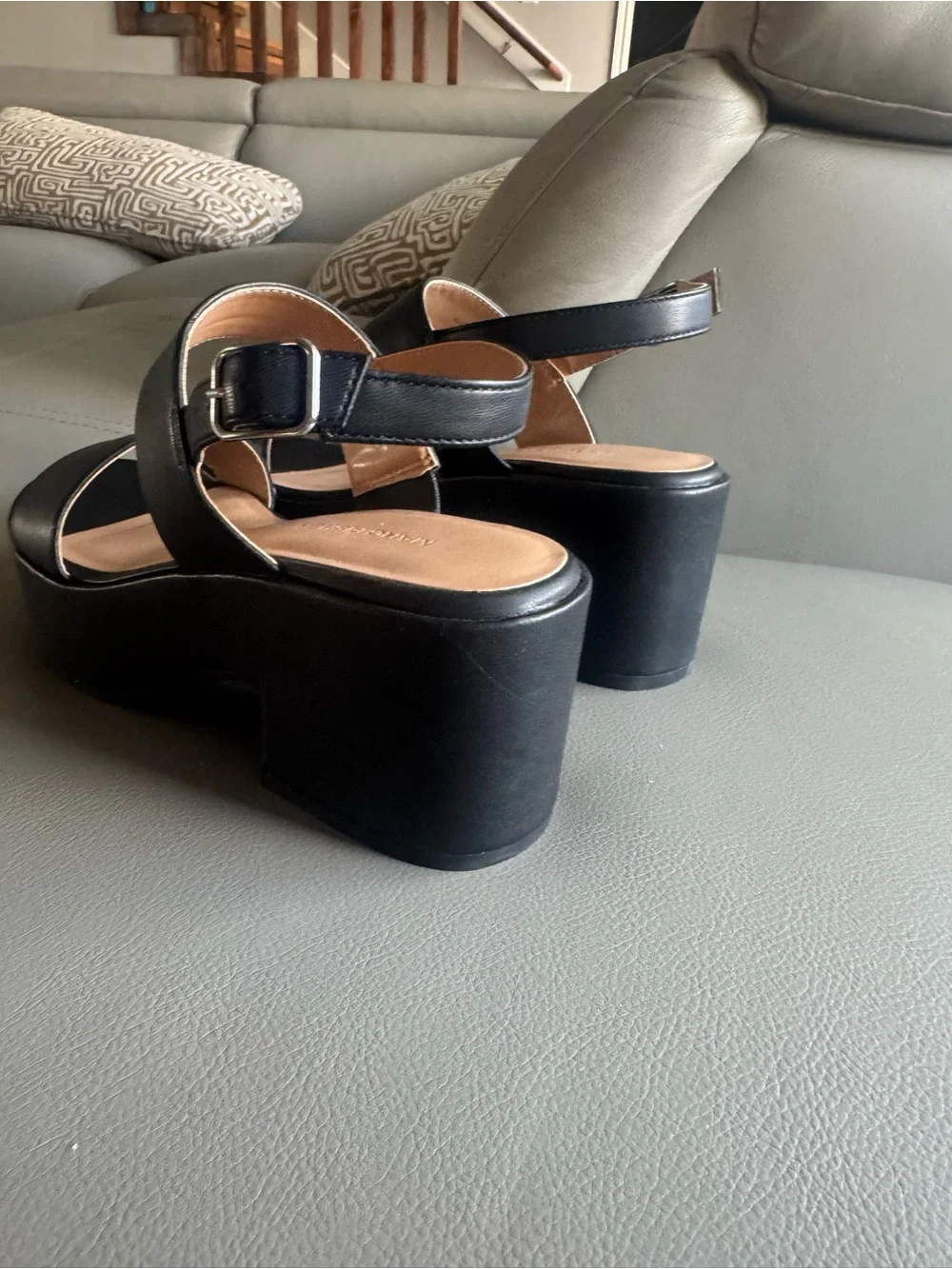 Marc Fisher Panache Black Platform Wedge Sandals Women’s Size 7M